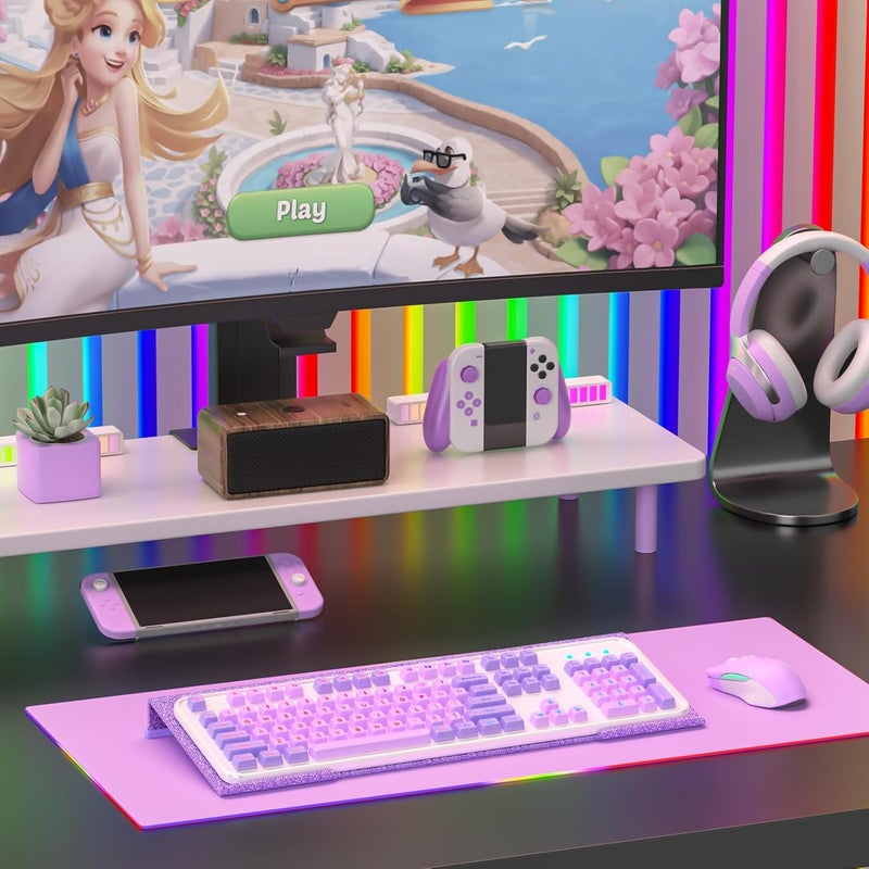 Rulyyo Store Ergonomic Computer Keyboard Stand - 17 Inch Glitter Purple Acrylic Keyboard Riser for Desk Tilted Keyboard Holder Tray with Non-Slip Strip for Home Office Easy Typing & Working - Image 4